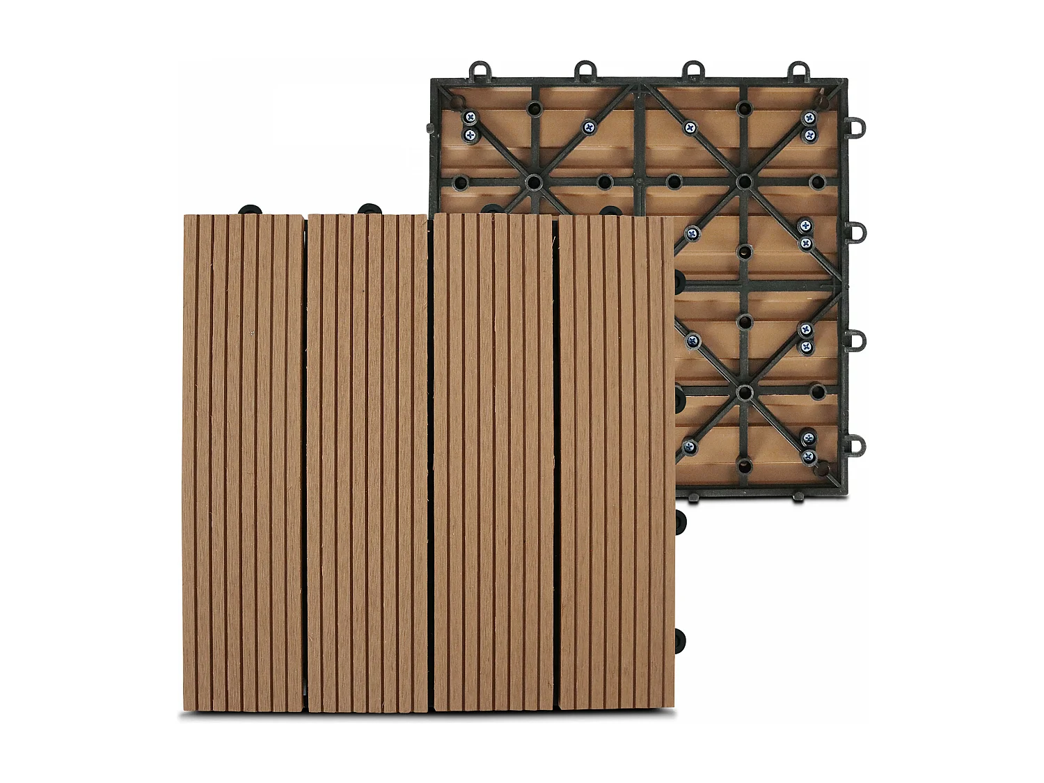 Lot de 40 dalles clipsables bois synthétique marron