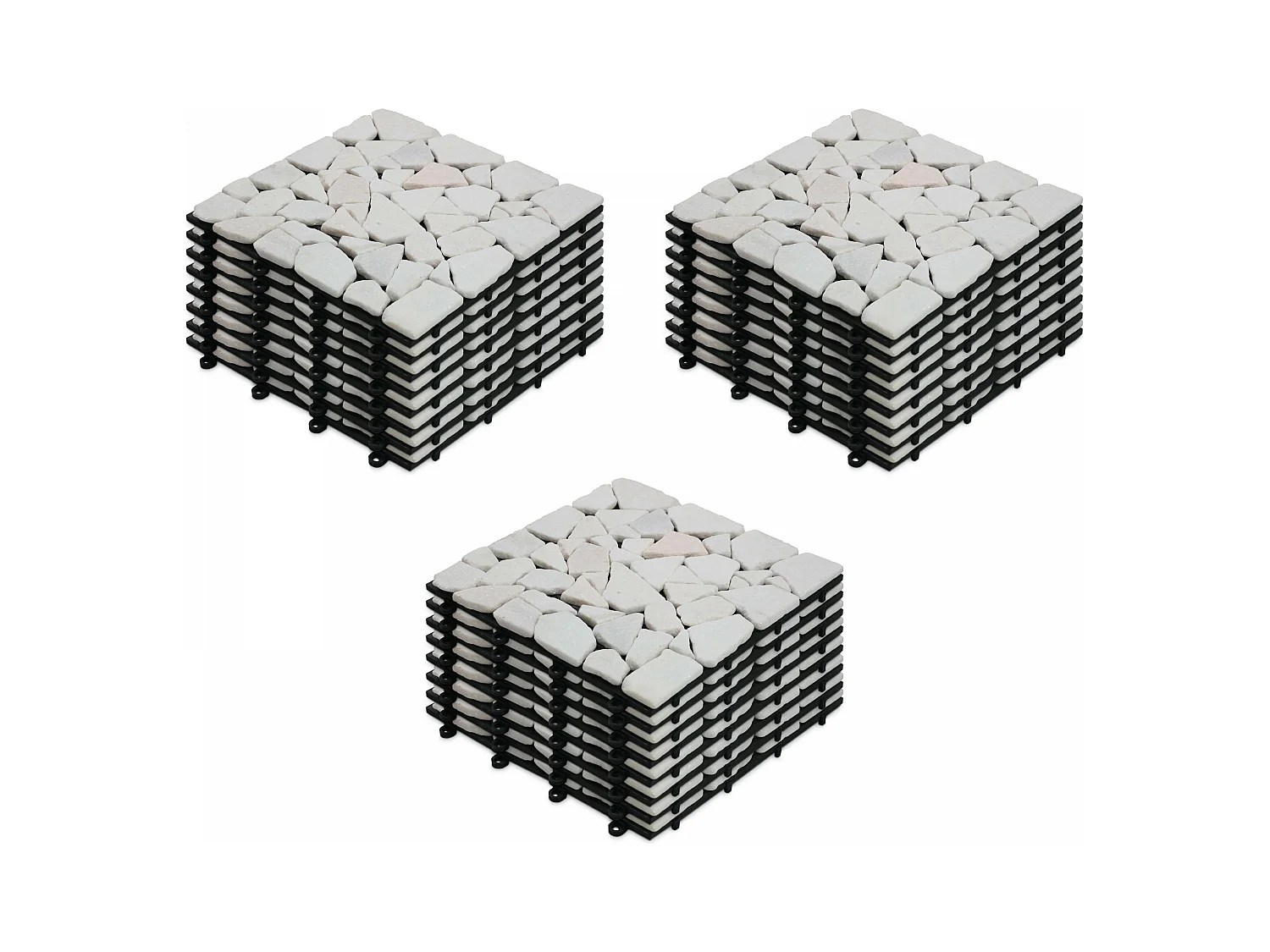 Lot de 24 dalles clipsables en galet de marbre blanc