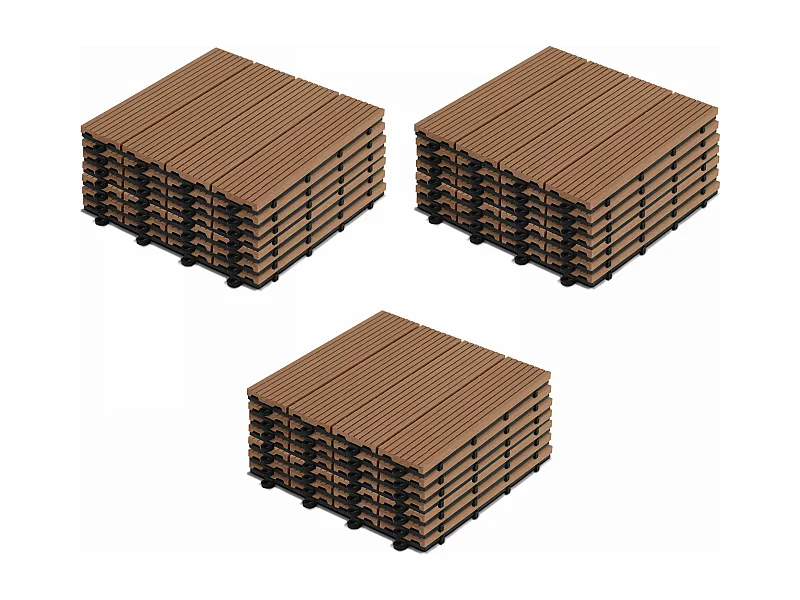 Lot de 24 dalles clipsables bois synthétique marron