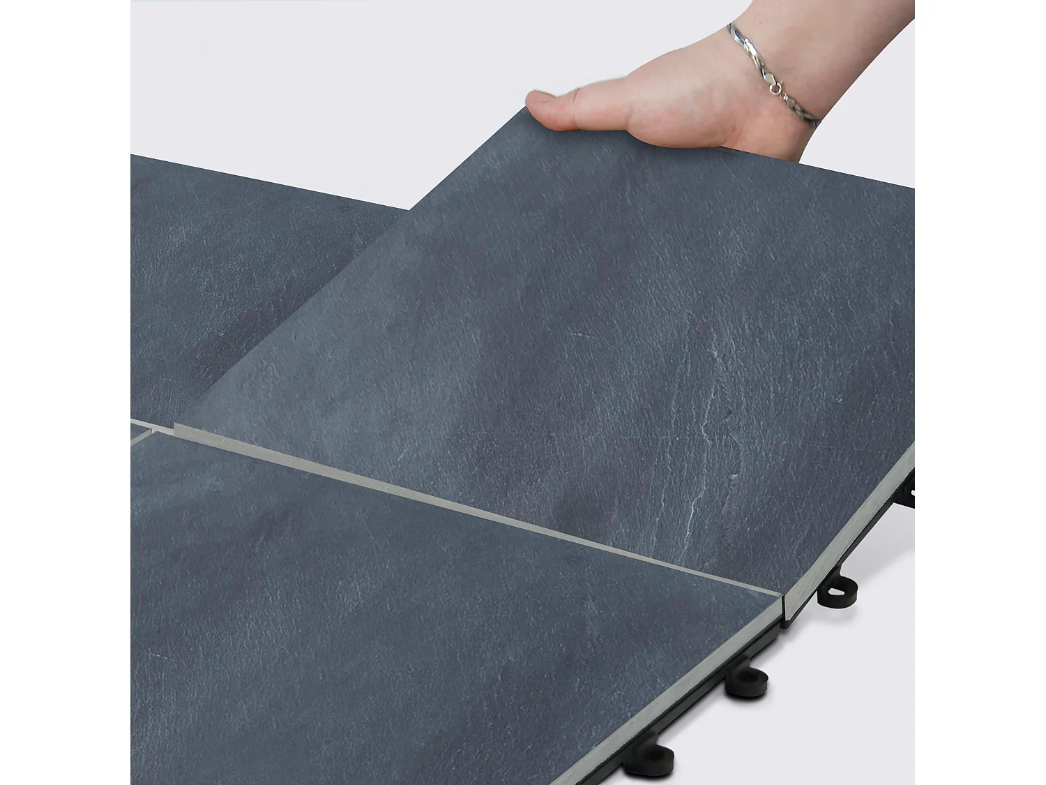 Lot de 32 dalles clipsables en pierre naturelle noir