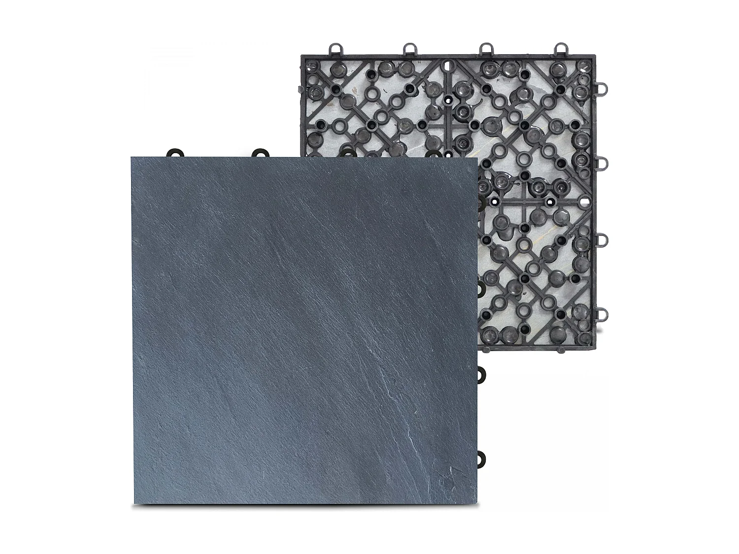 Lot de 32 dalles clipsables en pierre naturelle noir