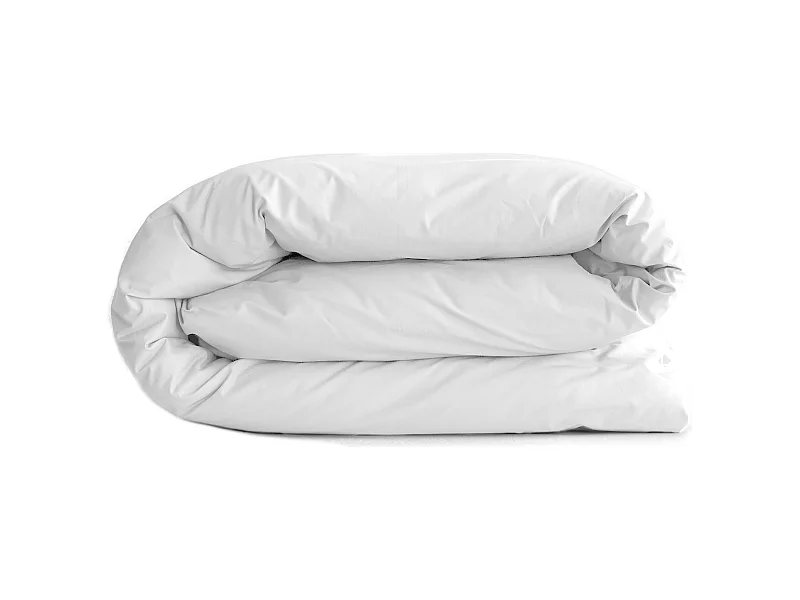 Housse de couette uni 260x240 cm percale de coton MANOIR blanc Perle