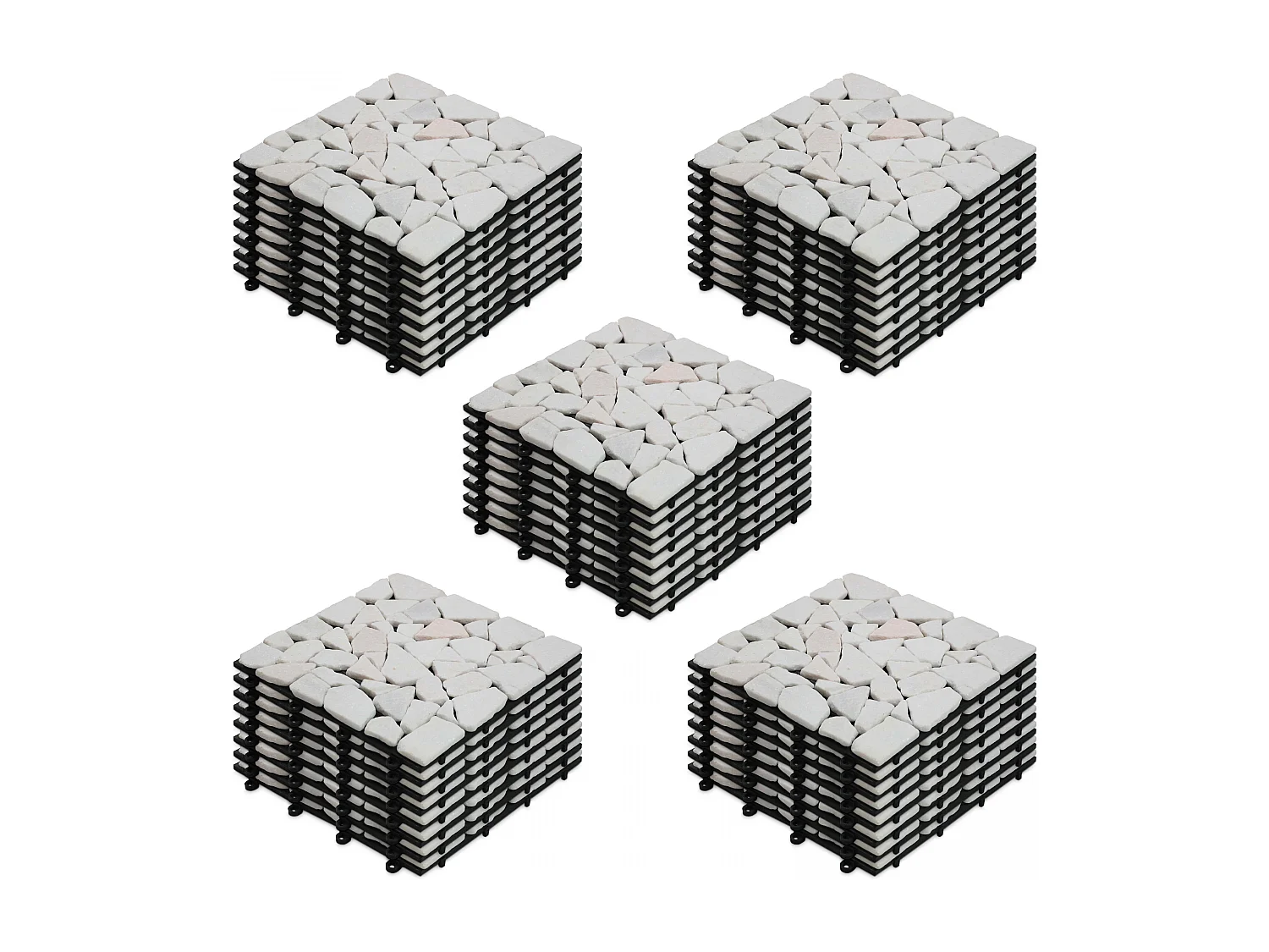Lot de 40 dalles clipsables en galet de marbre blanc