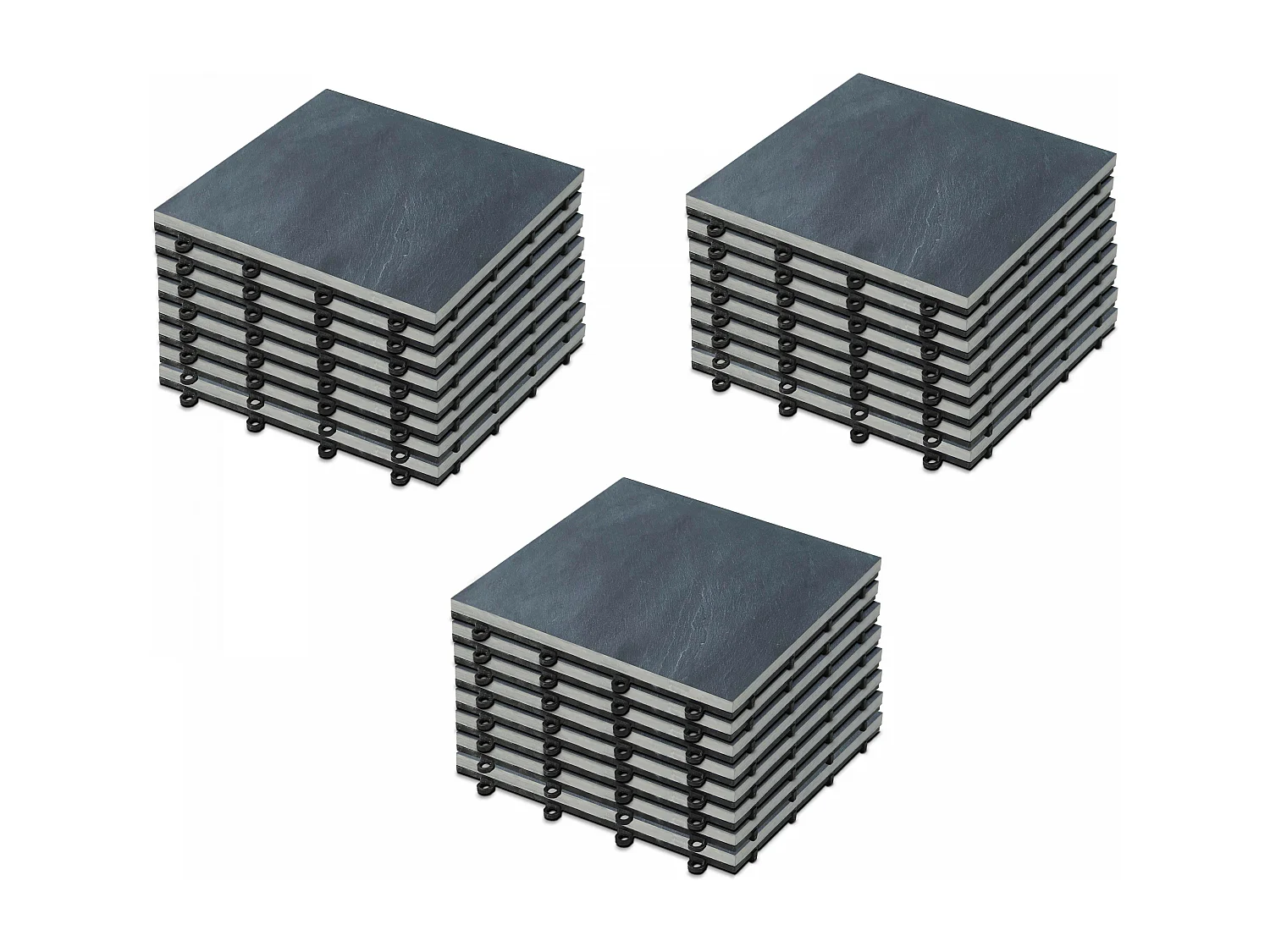 Lot de 24 dalles clipsables en pierre naturelle noir