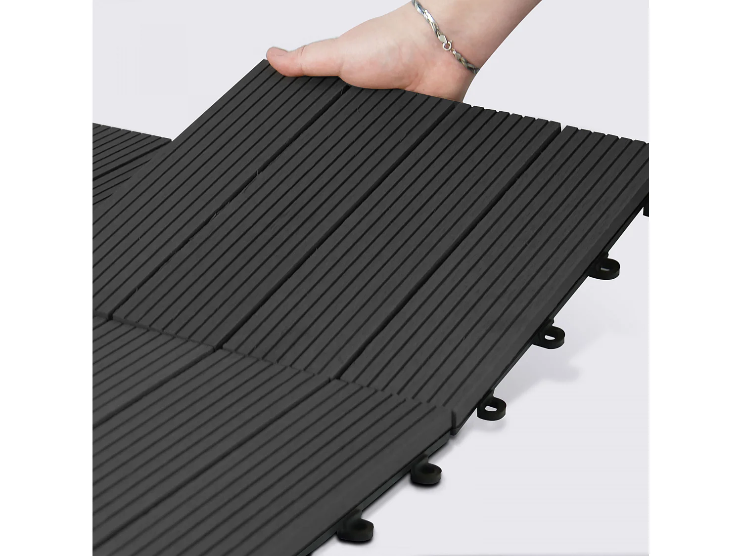 Lot de 16 dalles clipsables en bois composite gris