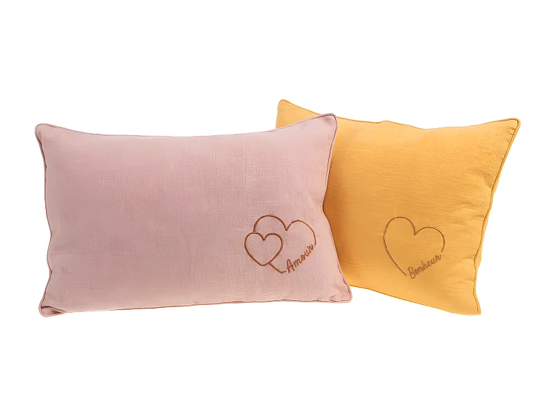 Coussin cœur brodé 40 x 60 cm (lot de 2)