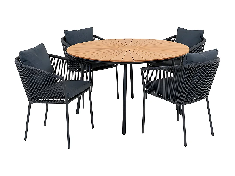 Cleveland Gartenset Esstisch Ø130cm natur, schwarz und 4 Salerno Stuhl grau, schwarz.