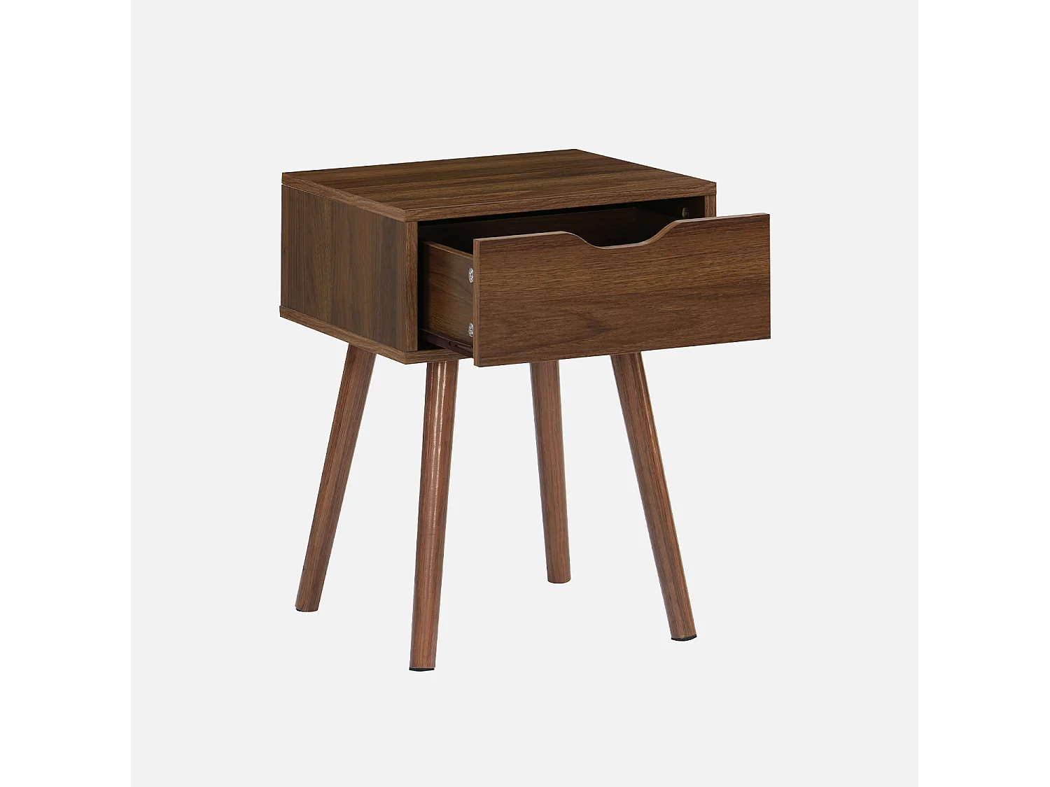 Mesita de noche de madera teñida de nogal, 1 cajón nogal