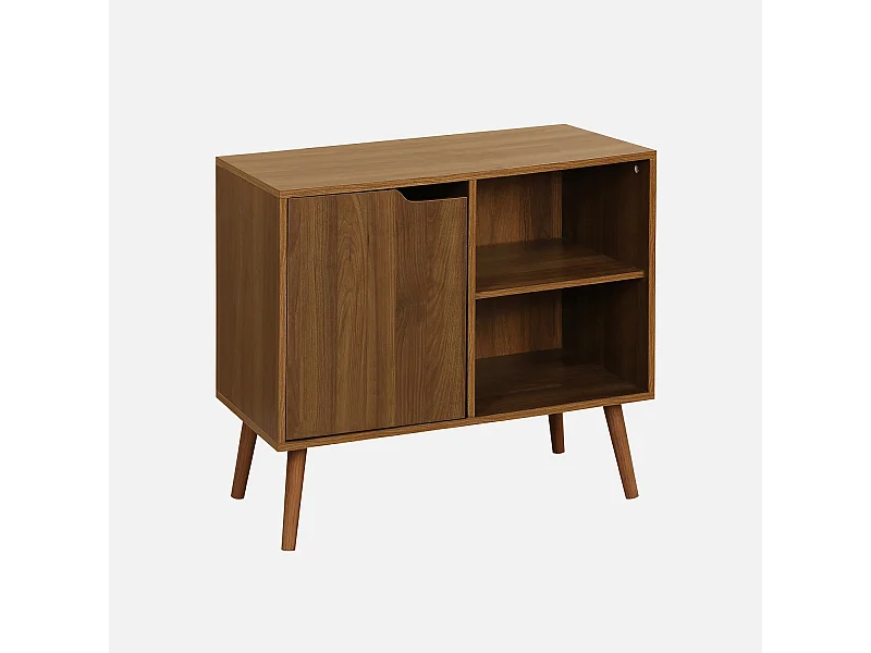 Credenza effetto noce 1 anta, 2 ripiani, 80cm, marrone