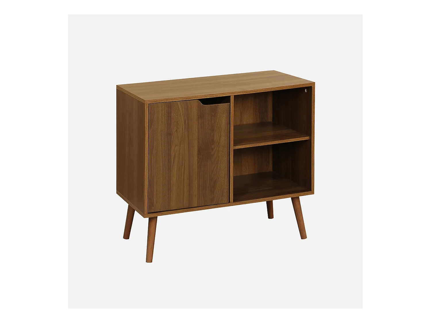 Credenza effetto noce 1 anta, 2 ripiani, 80cm, marrone