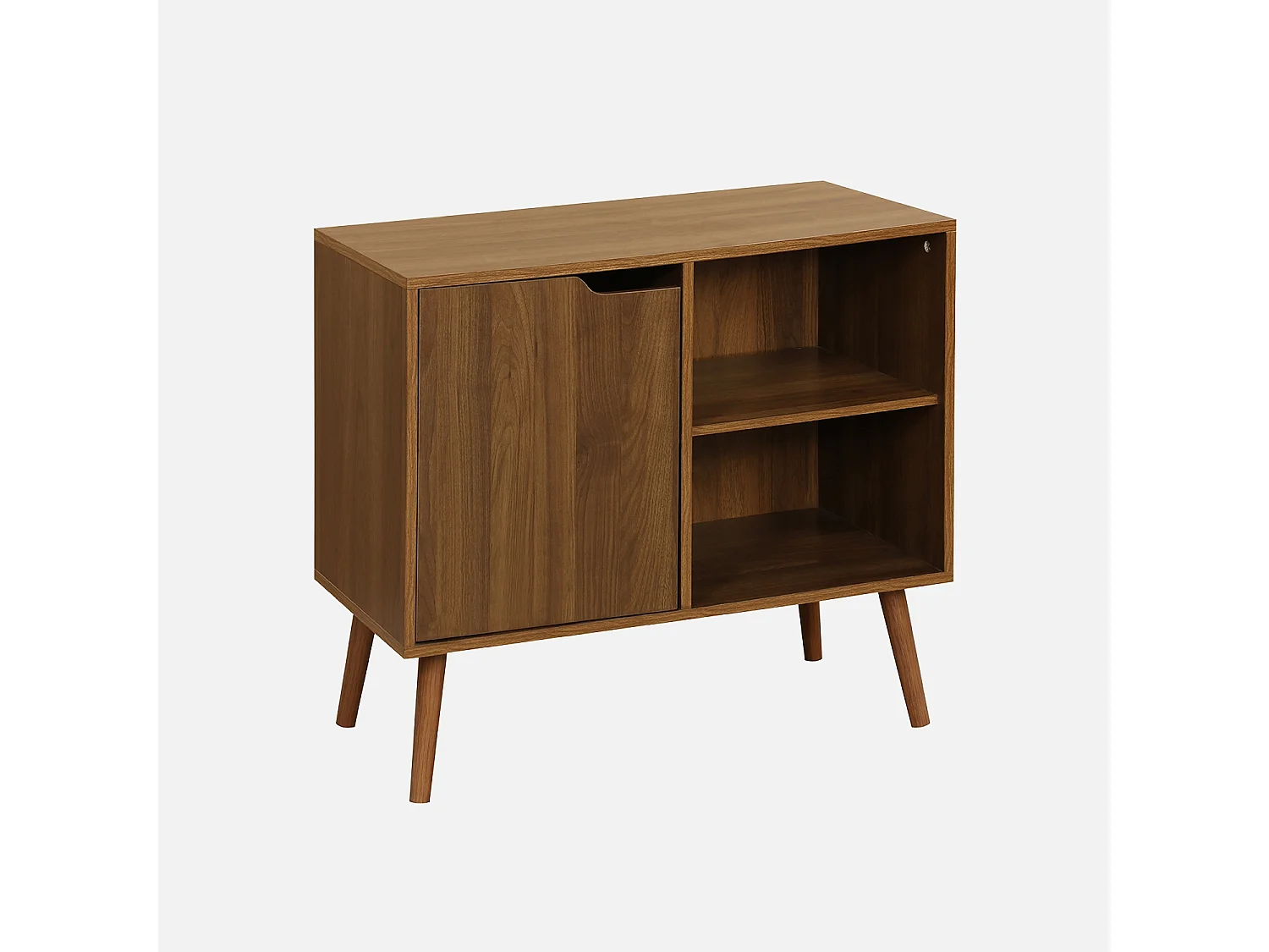 Buffet de rangement effet bois de noyer 1 porte. 2 étagères. buffet bas. 80cm