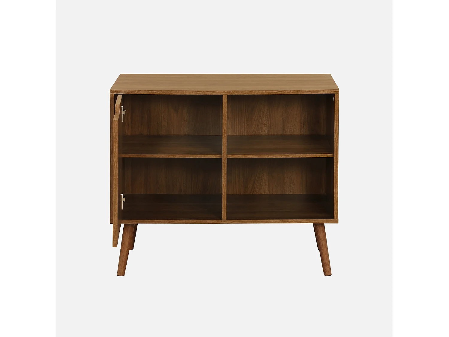 Buffet de rangement effet bois de noyer 1 porte. 2 étagères. buffet bas. 80cm