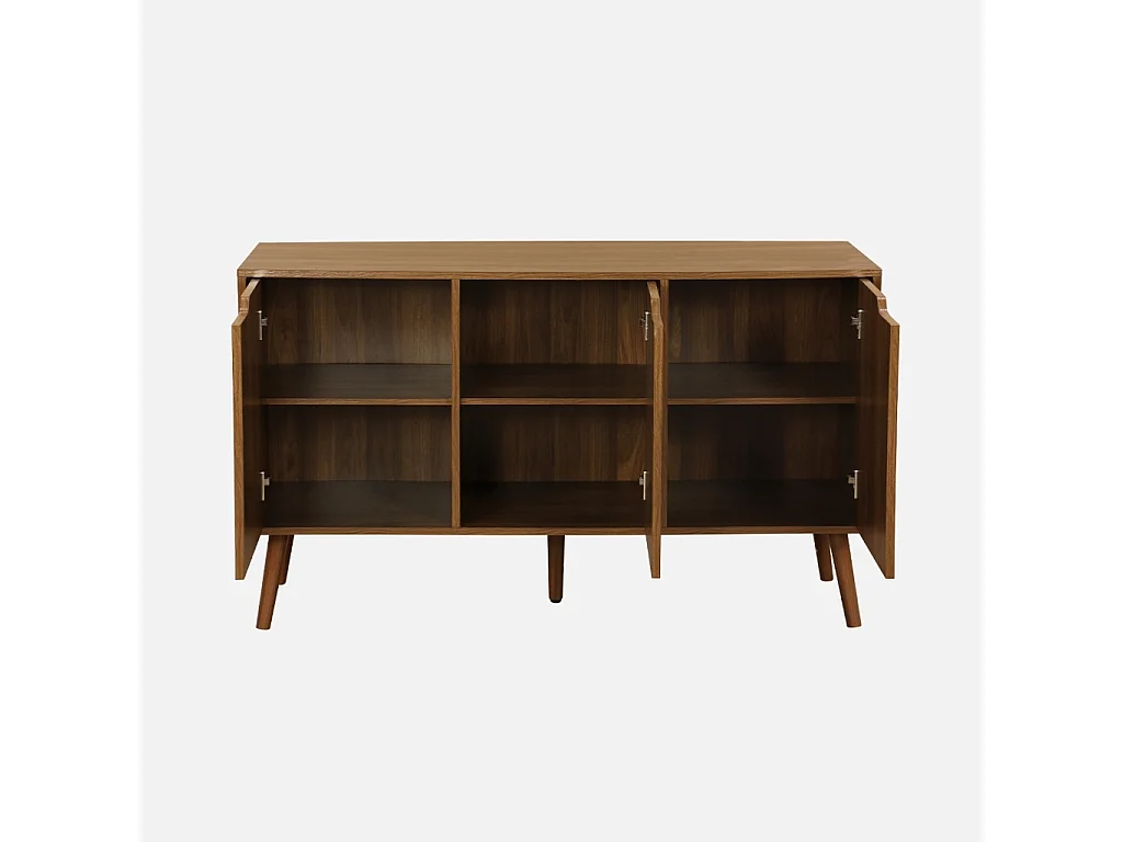 Buffet de rangement effet bois de noyer 3 portes et 3 étagères.  buffet bas. 120cm