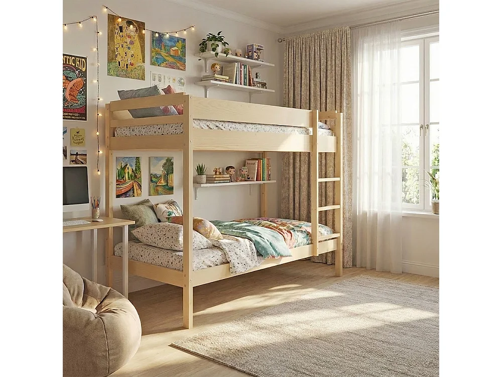 Lit superposé BRICE 90x190 + 2 sommiers / Naturel