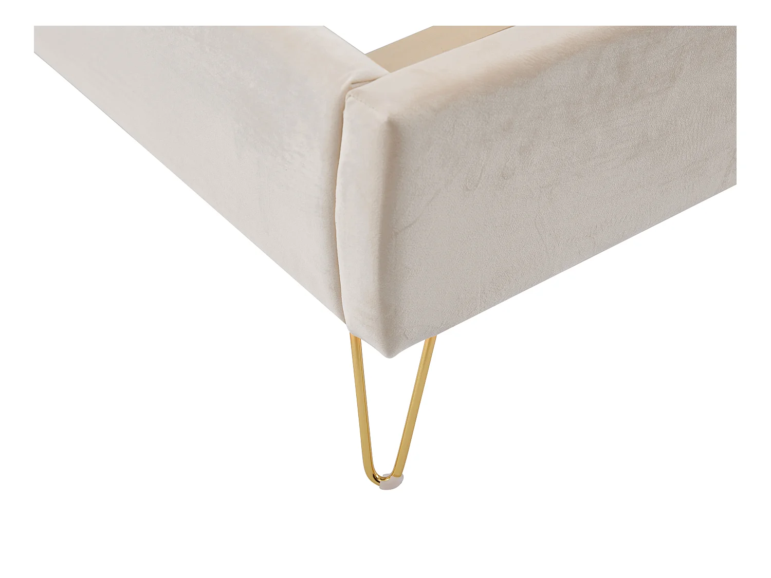 Bed van 160 x 200 cm met golvend hoofdbord - Fluweel - Beige + Matras - SAGALI