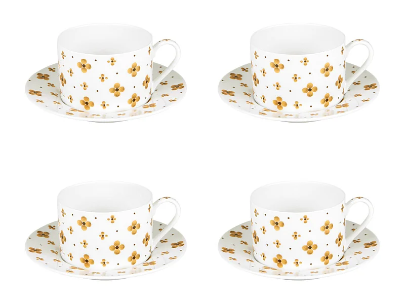 Coffret 4 tasses à thé avec sous tasses Eleor 18 cl