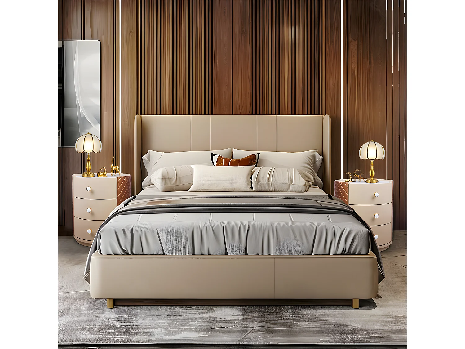 Table de chevet - 3 tiroirs - Table de Nuit marbre blanche - 44.5x50cm - Déjà assemblée - Cuir marron