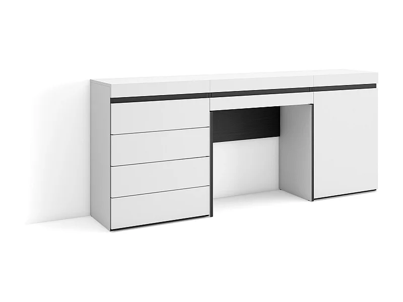 Coiffeuse, 177x35x75 cm, Avec tiroir, Commode, Buffet, Blanc