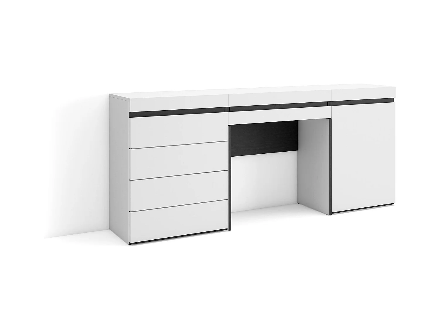 Coiffeuse, 177x35x75 cm, Avec tiroir, Commode, Buffet, Blanc