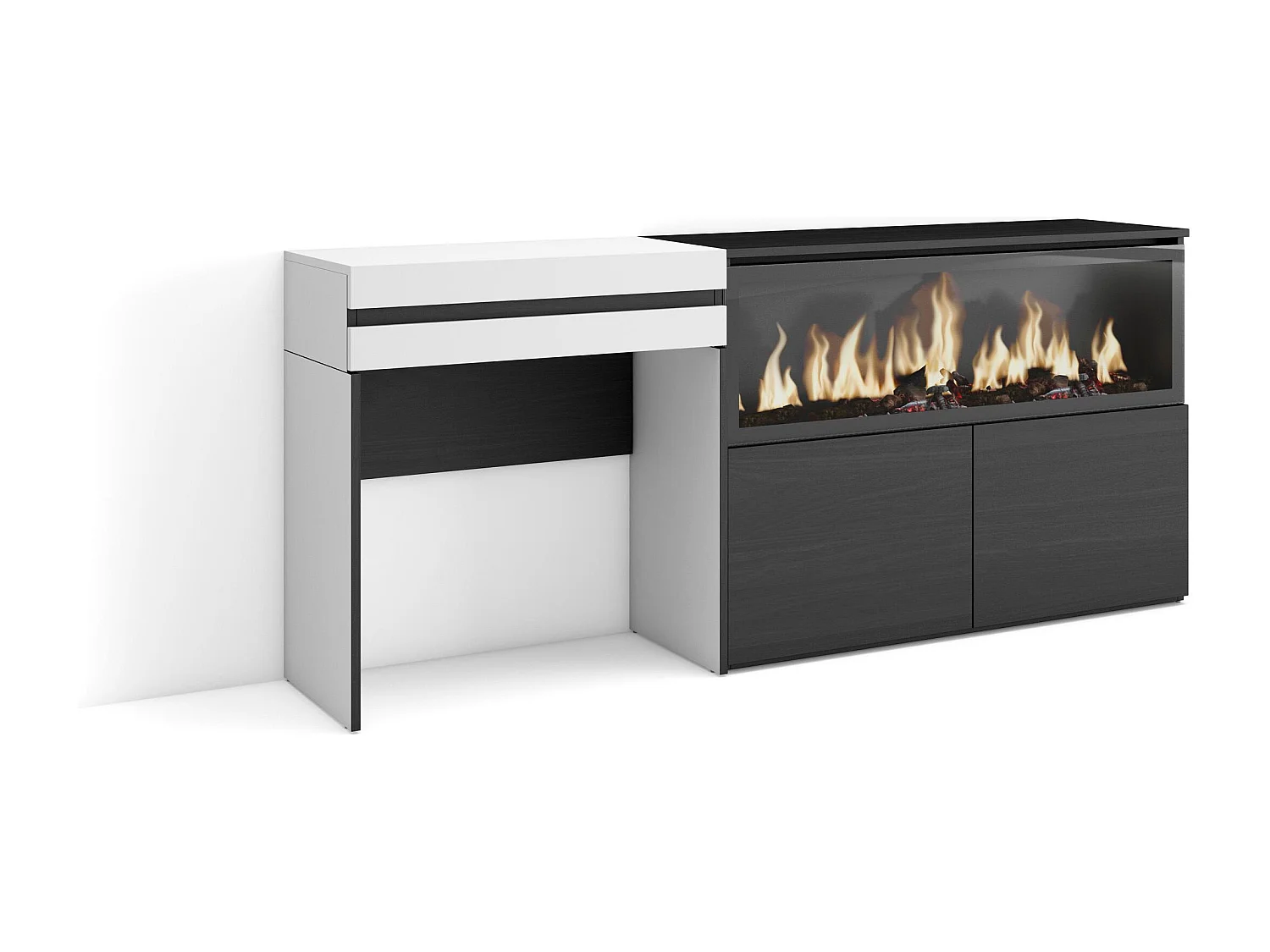 Schminktisch, 177x35x75cm, mit Schublade, Elektrokamin XXL, Weiß