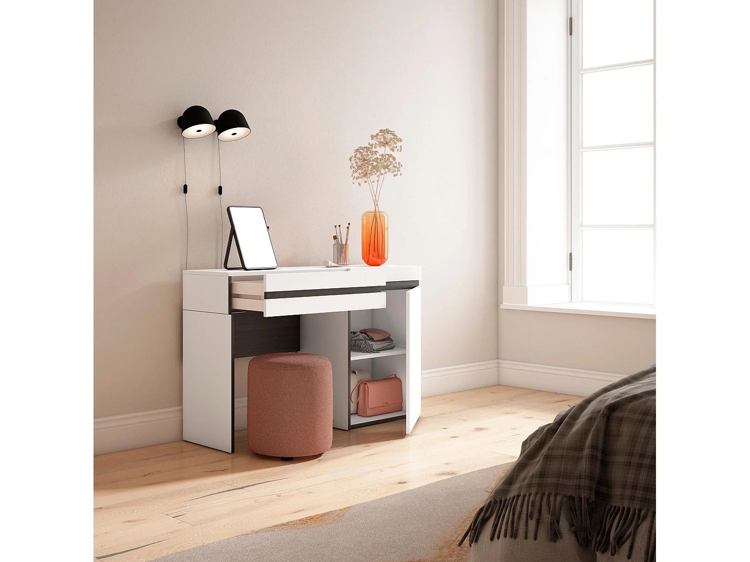 Tocador, 121x35x75cm, Con cajón, Con almacenamiento, Blanco