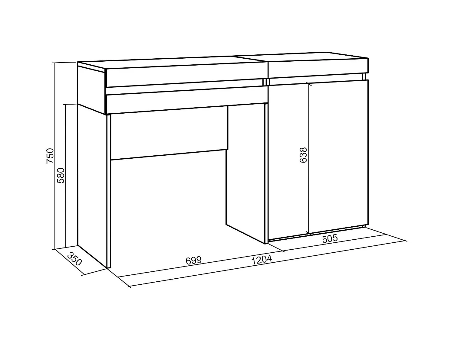 Coiffeuse, 121x35x75 cm, Avec tiroir, Chambre à coucher, Chêne