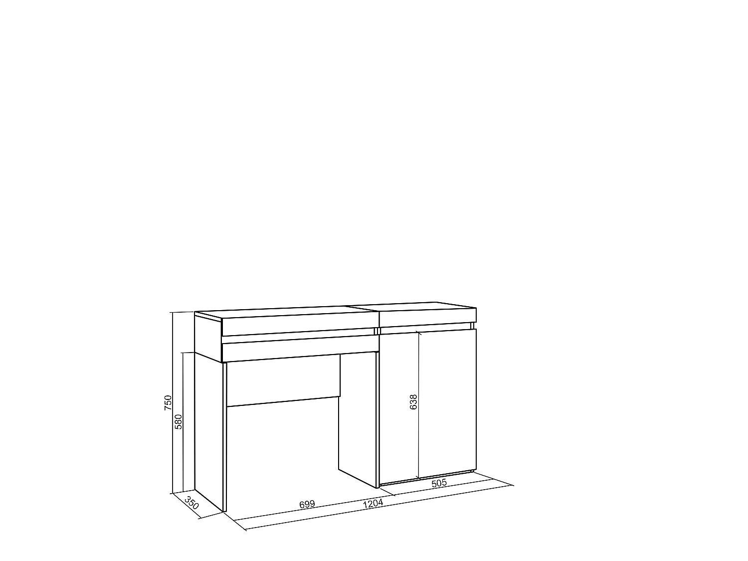 Toucador, 75x35x121cm, Com gaveta, Quarto, Dormitório, Carvalho
