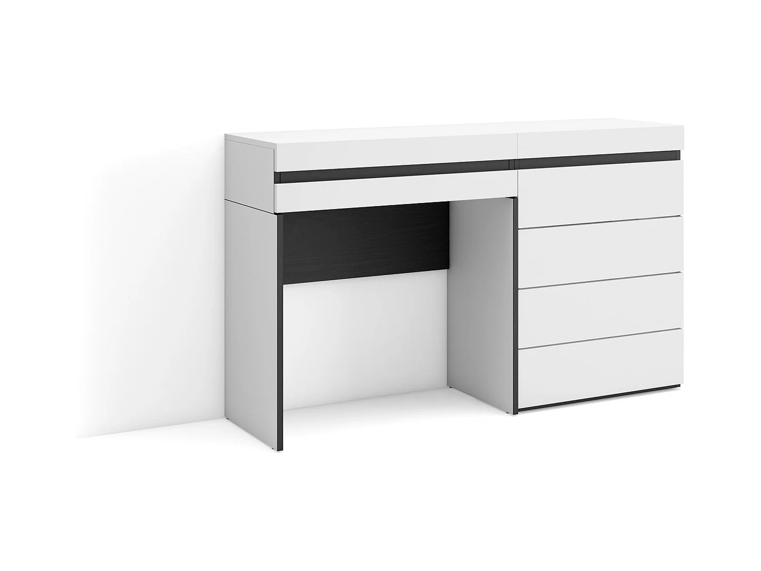 Coiffeuse, 127x35x75 cm, Avec tiroir, Commode, Buffet, Blanc