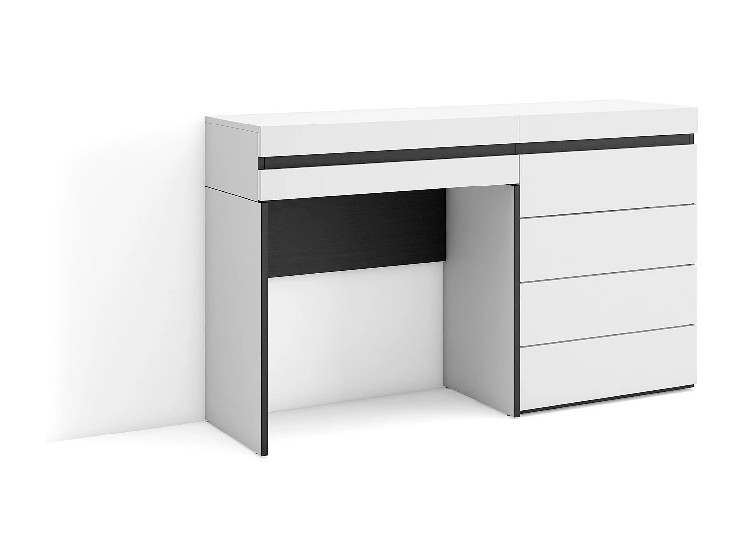 Kaptafel, Make-uptafel, 127x35x75cm, Met lade, Ladekast, Commode, Wit