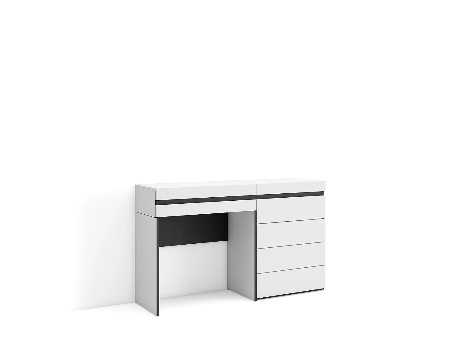 Tocador, 127x35x75cm, Con cajón, Cómoda, Cajonera, Blanco