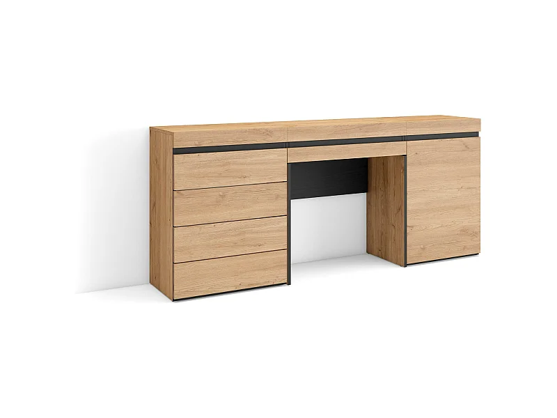 Schminktisch, 177x35x75cm, mit Schublade, Kommode mit Schubladen, Eiche