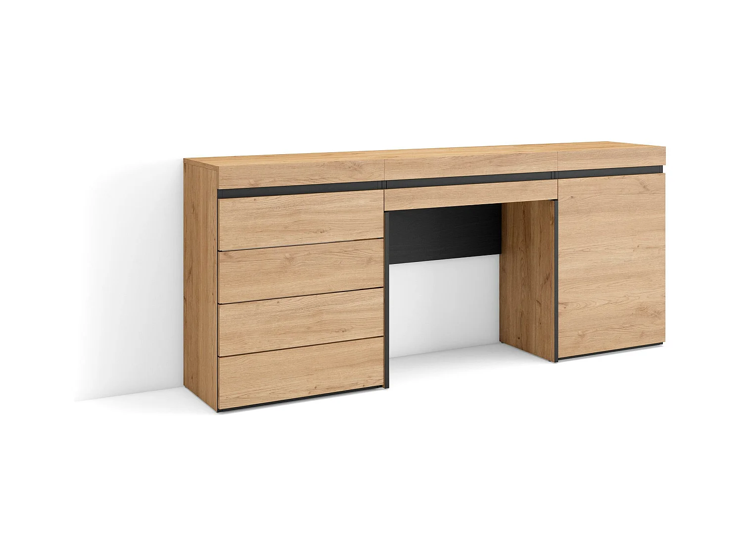 Coiffeuse, 177x35x75 cm, Avec tiroir, Commode, Buffet, Chêne