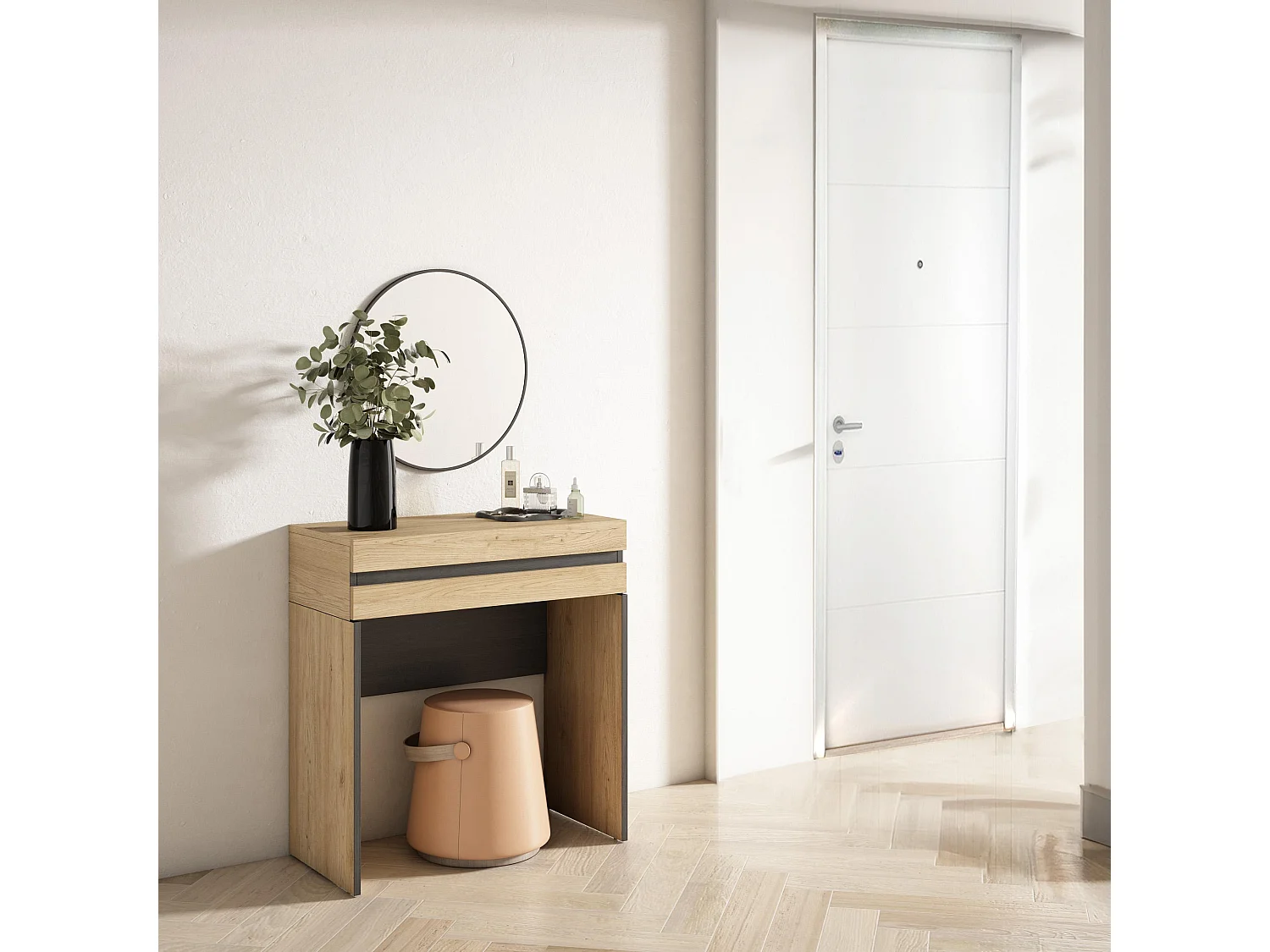 Kaptafel, Make-uptafel, 70x35x75cm, Met lade, Slaapkamer, Eiken