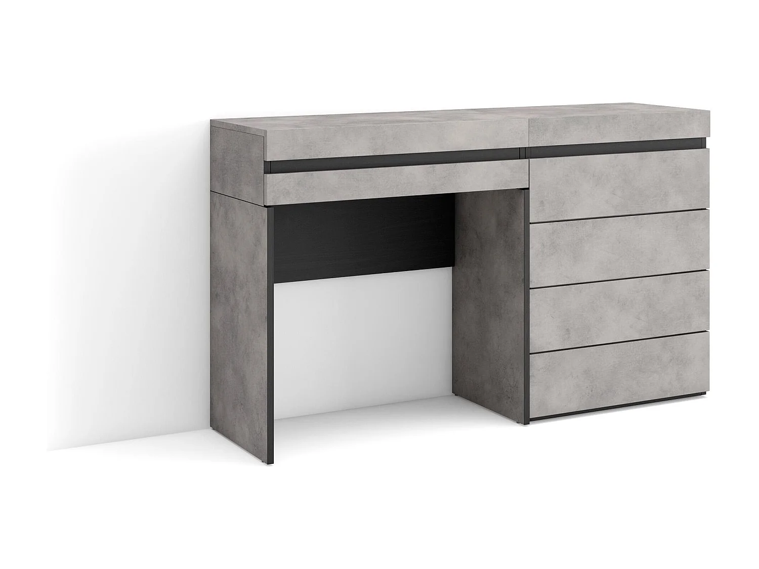 Schminktisch, 127x35x75cm, mit Schublade, Kommode mit Schubladen, Zement