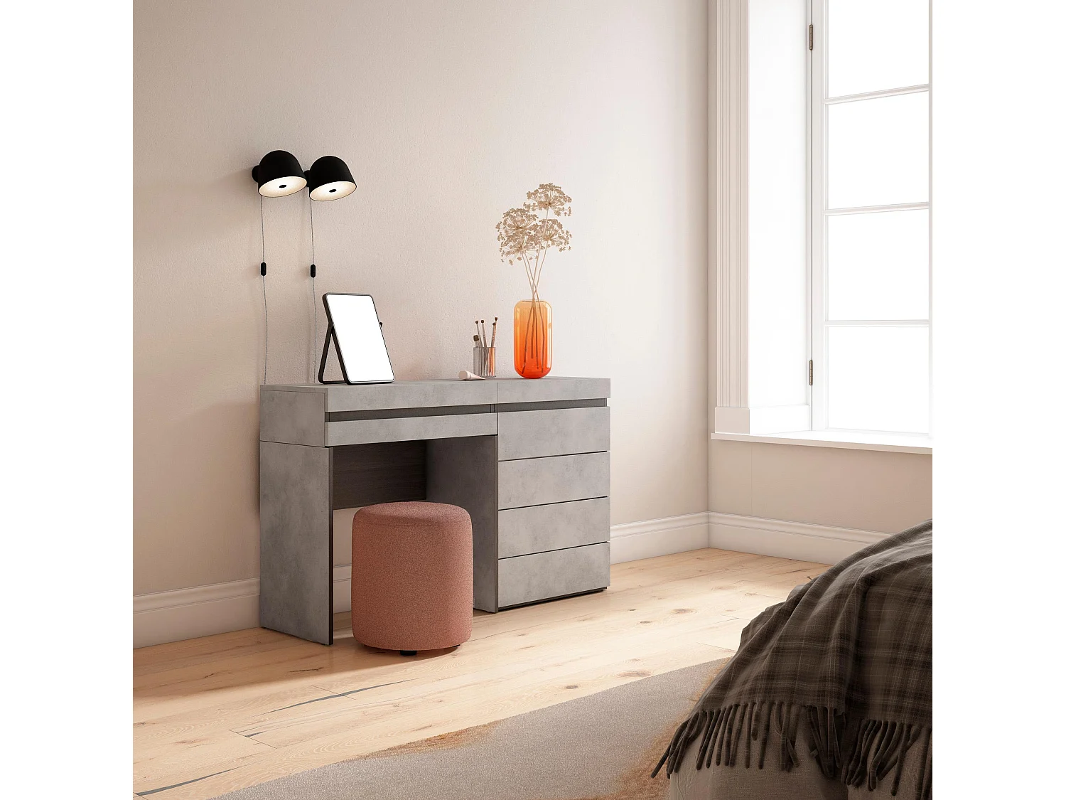 Tocador, 127x35x75cm, Con cajón, Cómoda, Cajonera, Cemento