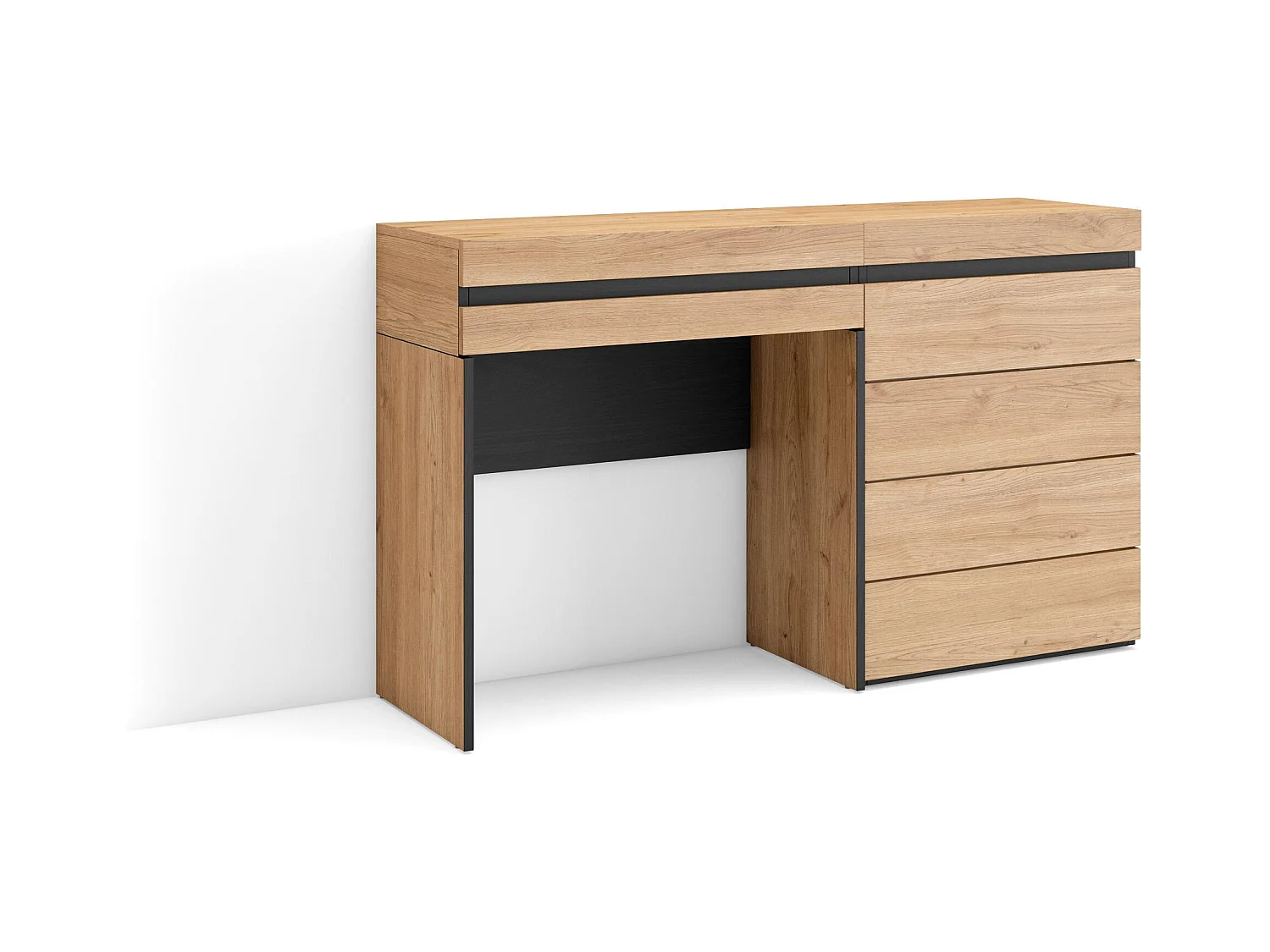 Coiffeuse, 127x35x75 cm, Avec tiroir, Commode, Buffet, Chêne