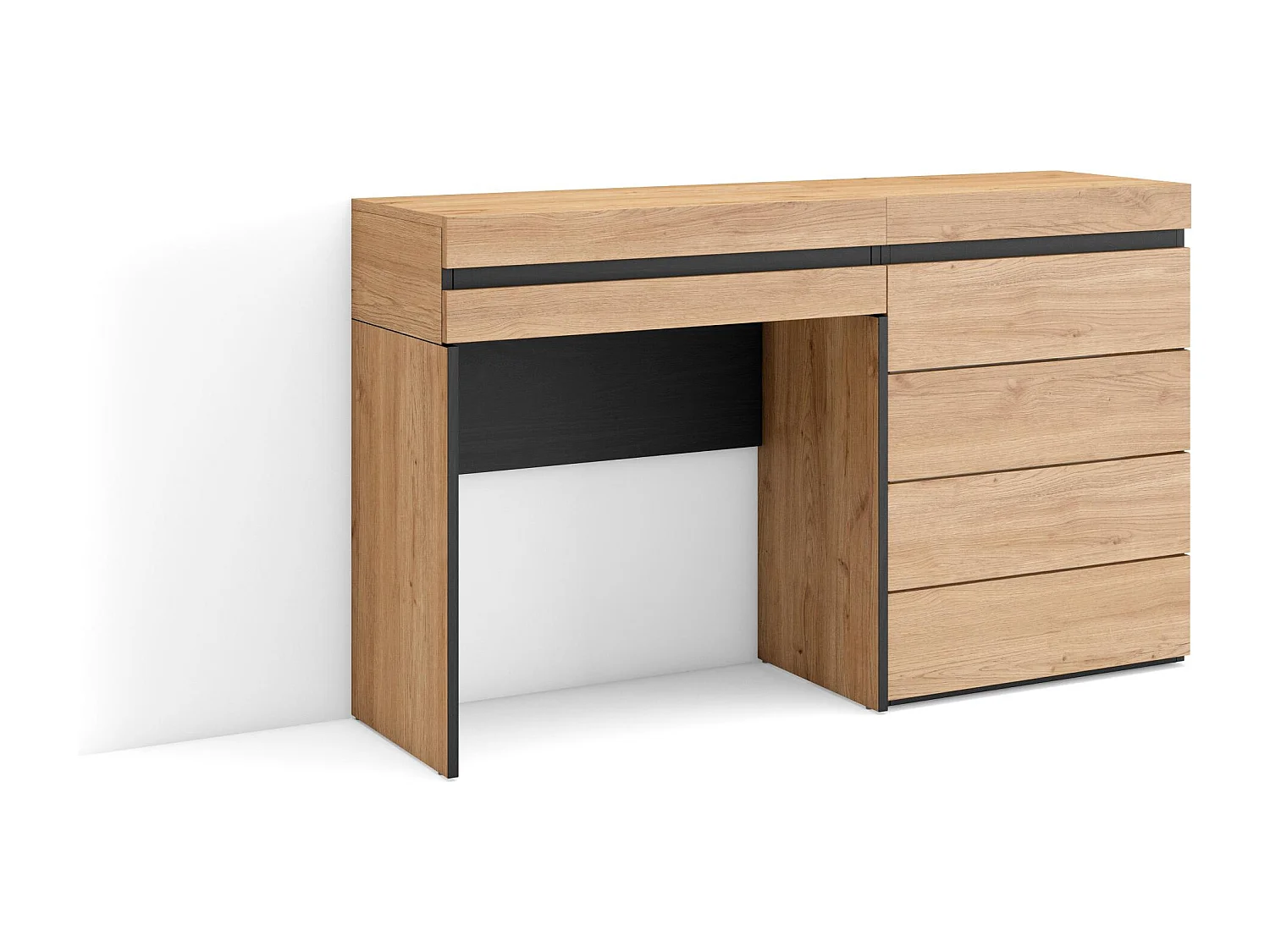 Coiffeuse, 127x35x75cm, avec tiroir, Commode, Buffet, Chêne