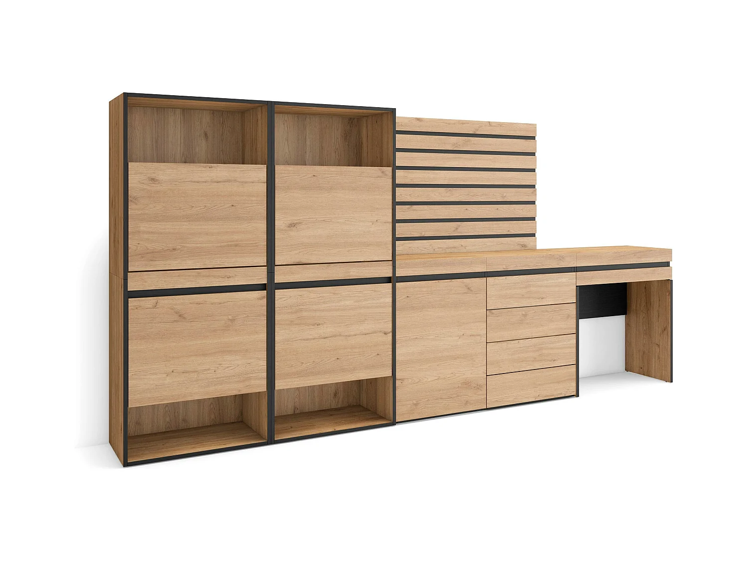 Meuble à Chaussures, 297x35x145 cm, Chambre à coucher, pièce, Commode, Buffet, Panneaux Muraux en Bois, Coiffeuse, Chêne