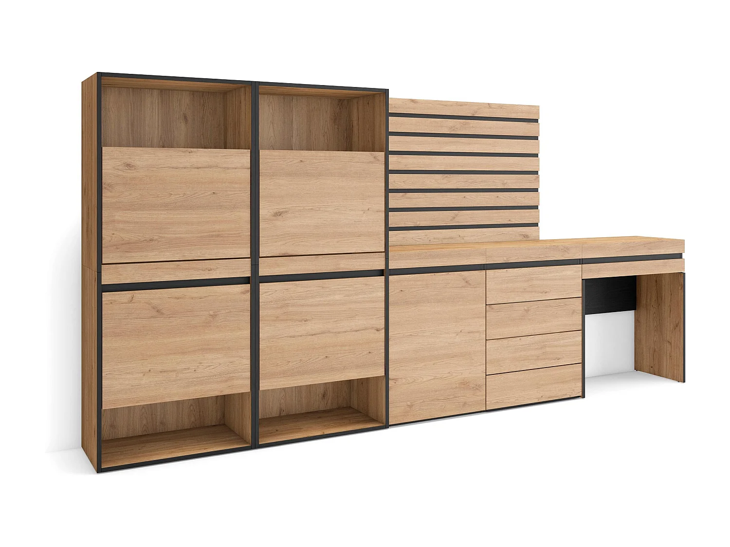 Meuble à Chaussures, 297x35x145cm, Chambre à coucher, pièce, Commode, Buffet, Panneaux Muraux en Bois, Coiffeuse, Chêne