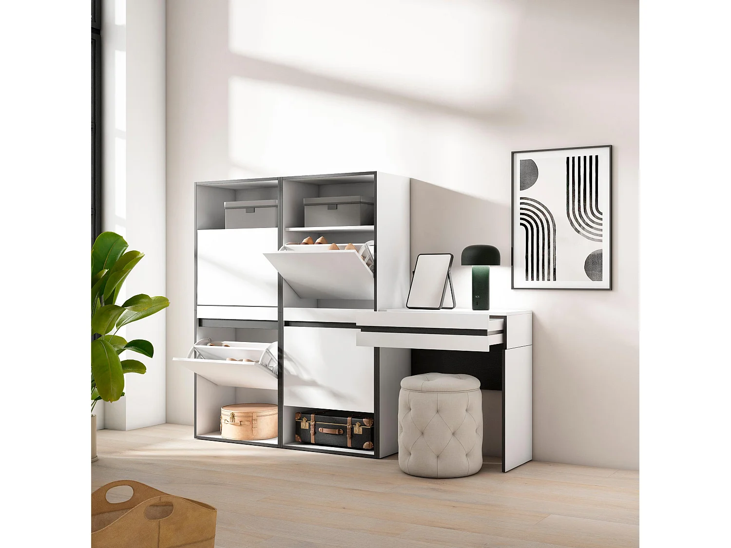 Zapatero, 190x35x145cm, Dormitorio, habitación, Tocador, Blanco