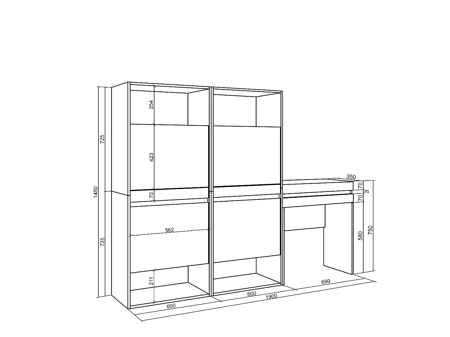 Zapatero, 190x35x145cm, Dormitorio, habitación, Tocador, Blanco