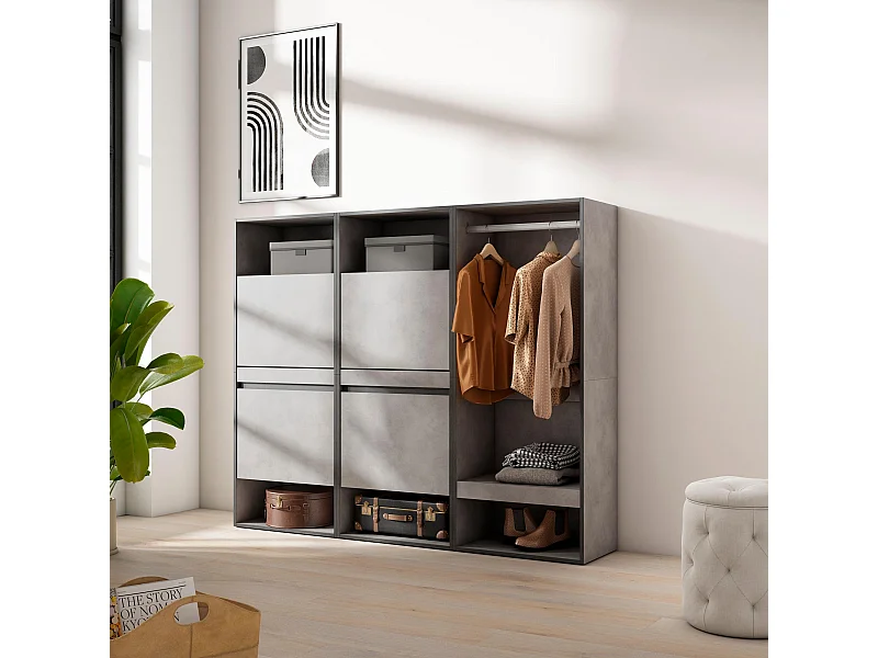 Meuble à Chaussures, 180x35x145 cm, Chambre à coucher, pièce, Vestiaire ouvert, Ciment