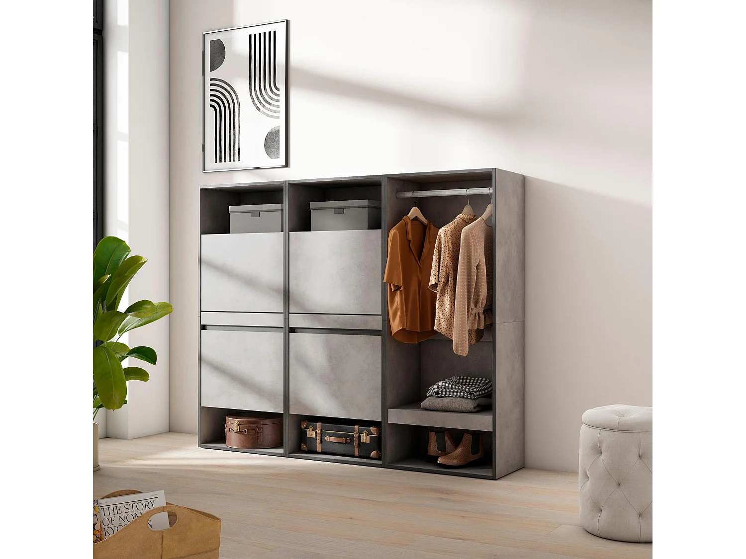 Meuble à Chaussures, 180x35x145 cm, Chambre à coucher, pièce, Vestiaire ouvert, Ciment