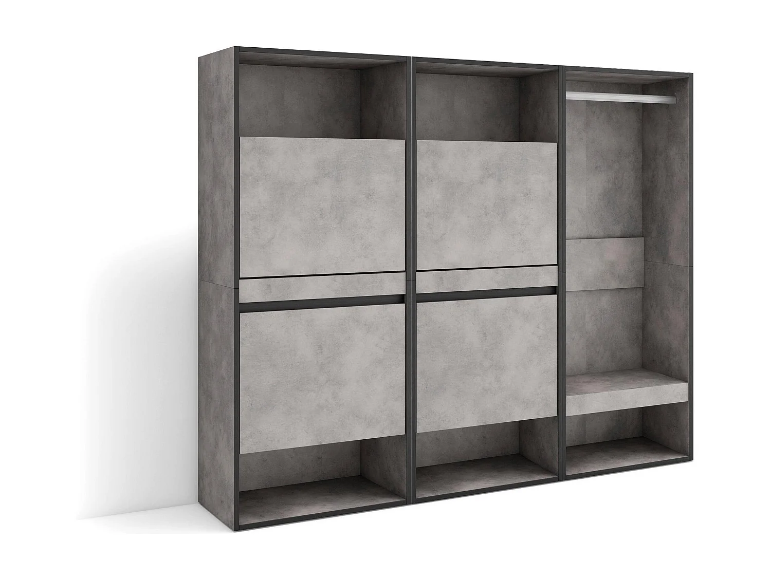 Meuble à Chaussures, 180x35x145 cm, Chambre à coucher, pièce, Vestiaire ouvert, Ciment