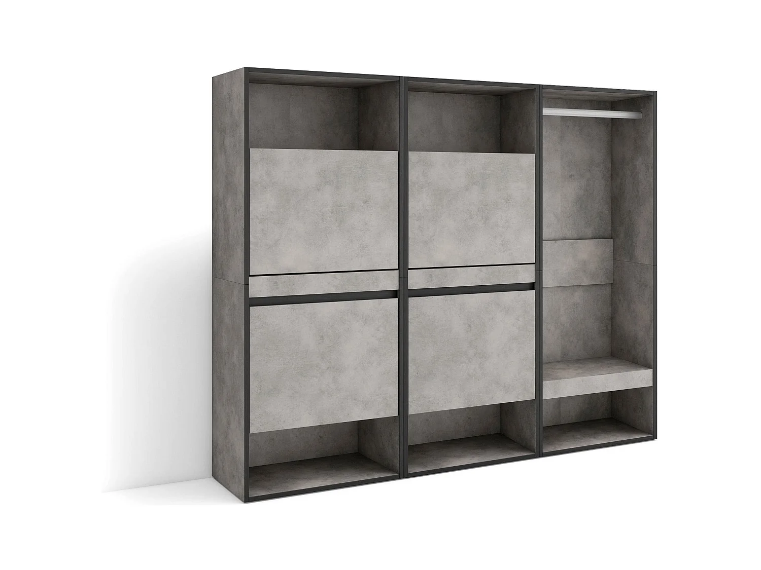 Schoenenkast, 180x35x145cm, Voor slaapkamer, kamer, Open Kledingkast, Cement