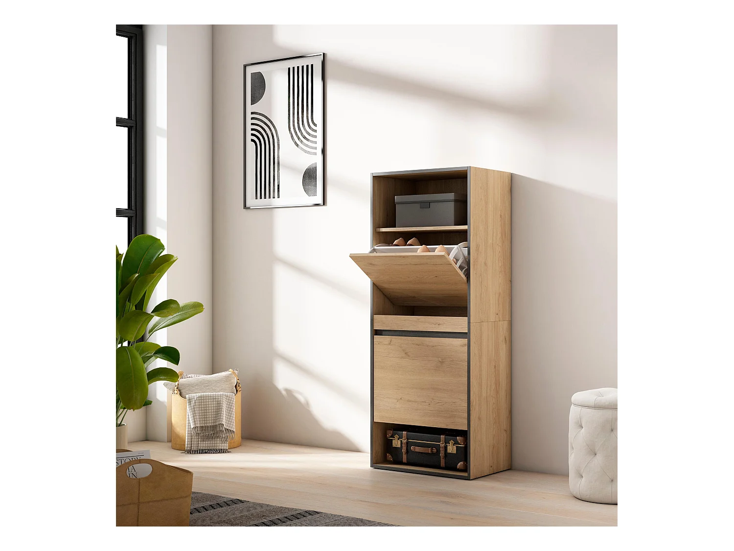 Meuble à Chaussures, 60x35x145 cm, Chambre à coucher, pièce, Armoire  chaussures, Chêne