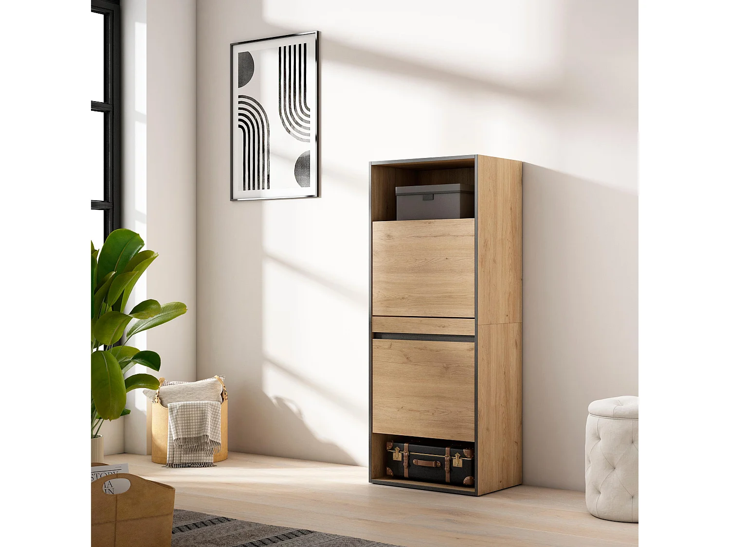 Zapatero, 60x35x145cm, Dormitorio, habitación, Mueble auxiliar, Roble