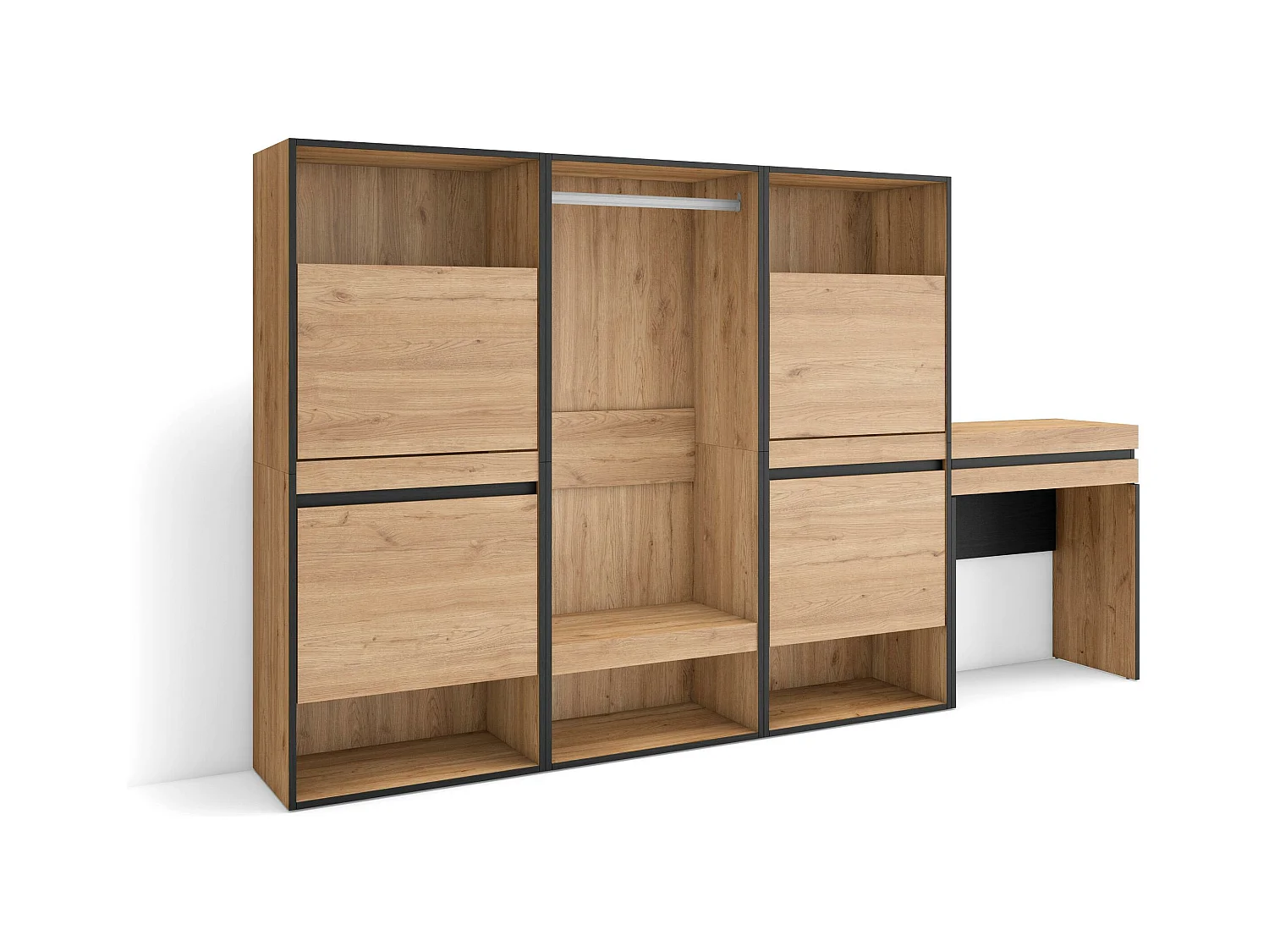 Zapatero, 250x35x145cm, Dormitorio, habitación, Vestidor abierto, Tocador, Roble
