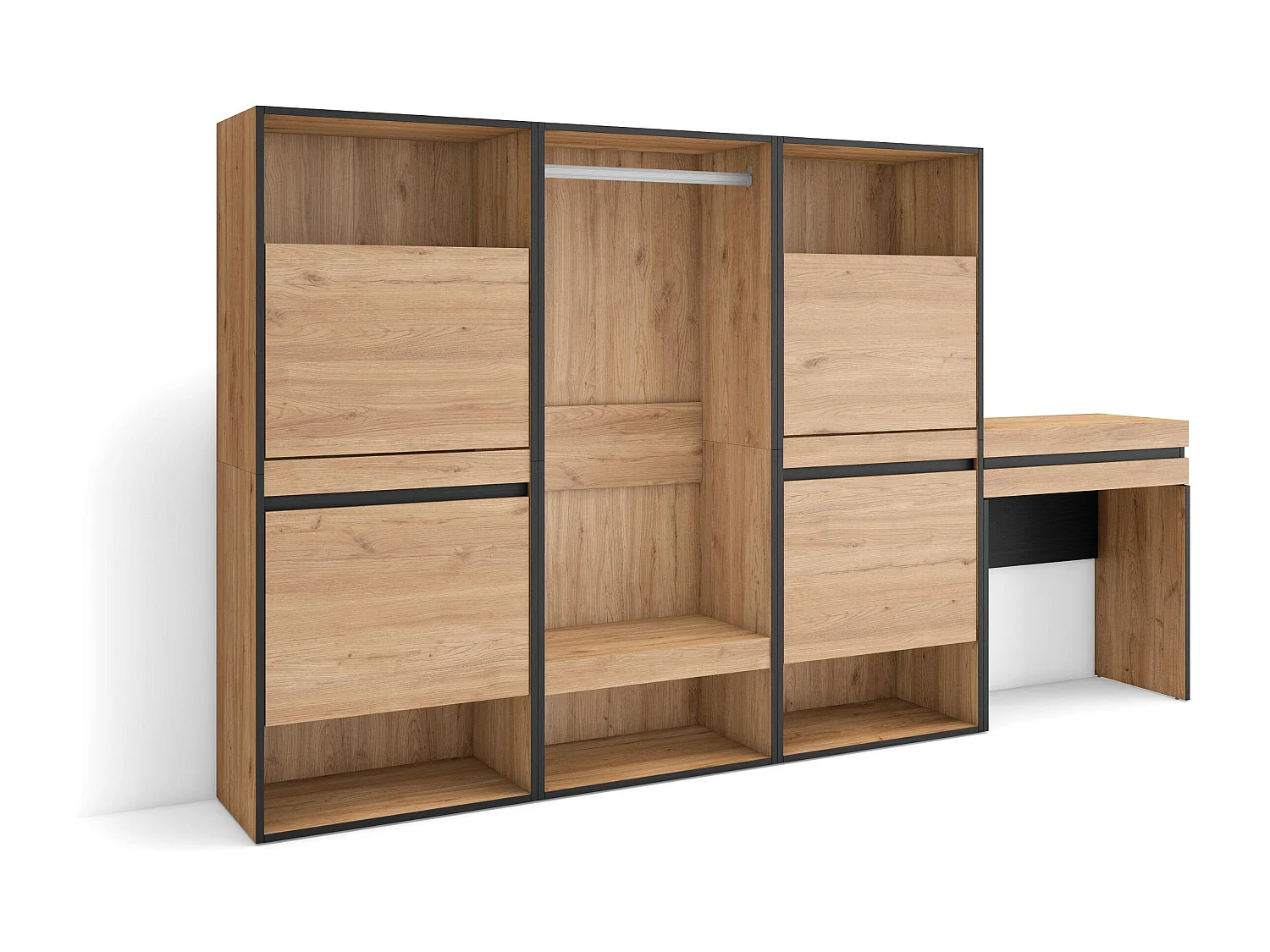 Scarpiera, 250x35x145cm, Camera da letto, stanza, Armadio Aperto, Tavolo da toeletta, Rovere