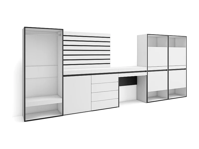 Schuhregal, Schuhschrank, 357x35x145cm, Für Schlafzimmer, Offener Kleiderschrank, Kommode mit Schubladen, Lamellenwand Holz, Schminktisch, Weiß